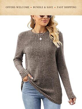 Women's Lightweight Crewneck Tunic Pullover Sweater Long Sleeve